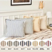 Zwjd Throw Christmas Pillow Covers 22X22 Set Of 2 Striped Pillow Covers With Fringe Chic Cotton Decorative Pillows Square Cushion Covers For Sofa Couch Bed Living Room Farmhouse Decor