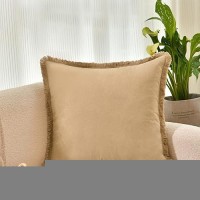 Zwjd Pillow Covers 22X22 Set Of 2 Khaki Throw Pillow Covers With Fringe Chic Cotton Decorative Pillows Square Cushion Covers For Sofa Couch Bed Living Room Farmhouse Boho Decor