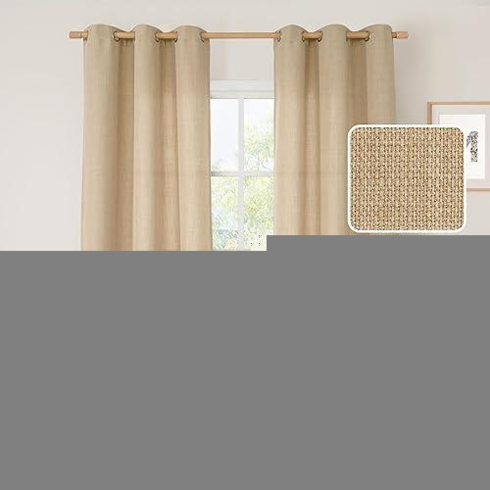 Lamit Natural Linen Curtains For Bedroom 84 Inch Faux Linen Textured Light Filtering Privacy Burlap Drapes Grommet Sheer Panels