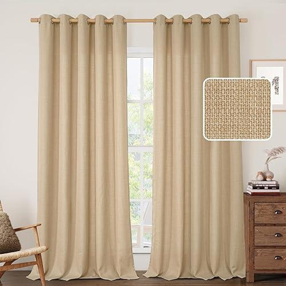 Lamit 60 Inch Wide Linen Curtains For Bedroom 84 Inch Faux Linen Textured Light Filtering Privacy Natural Tan Burlap Drapes Gro