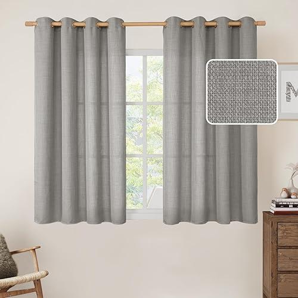 Lamit Faux Linen Curtains For Bedroom Grommet Thick Linen Drapes Sheer Filtering Privacy Window Treatments Curtains For Living