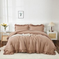 Andency Taupe King Comforter Set104X90Inch 3 Pieces1 Ruffle Comforter And 2 Pillowcases Lightweight And Fluffy Bedding Comf