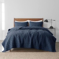 Wdcozy Navy Blue Quilt Queen Size Bedding Sets With Pillow Shams Lightweight Soft Bedspread Coverlet Quilted Blanket Thin Comf