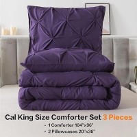 Andency California King Comforter Set Purple 104X96Inch Pinch Pleat Cal King Comforter Set 3 Pieces Oversized King Pintuck B