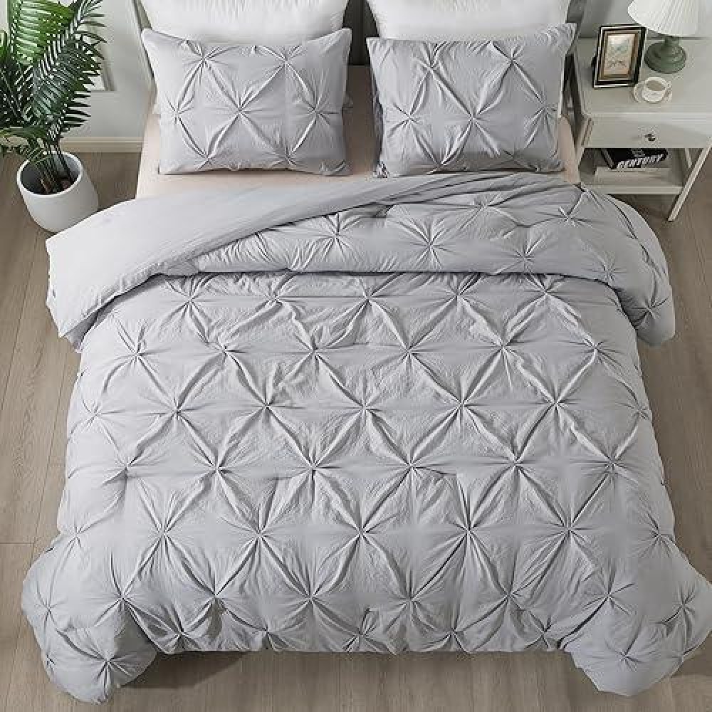 Andency Silver Gray Queen Comforter Set 90X90Inch 3 Pieces Western Modern Pinch Pleat Bedding Comforters Sets All Season So