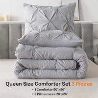 Andency Silver Gray Queen Comforter Set 90X90Inch 3 Pieces Western Modern Pinch Pleat Bedding Comforters Sets All Season So