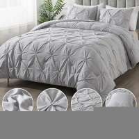 Andency Silver Gray Queen Comforter Set 90X90Inch 3 Pieces Western Modern Pinch Pleat Bedding Comforters Sets All Season So