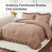 Andency California King Comforter Set Taupe 104X96Inch 3 Pieces Cal King Ruffle Comforter Oversized Farmhouse Shabby Chic Be