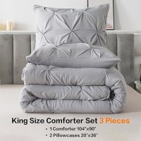 Andency Silver Gray King Size Comforter Set 104X90Inch 3 Pieces Soft Lightweight Western Modern Pinch Pleat Bedding Comforter