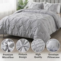 Andency Silver Gray King Size Comforter Set 104X90Inch 3 Pieces Soft Lightweight Western Modern Pinch Pleat Bedding Comforter