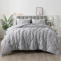 Andency Silver Gray King Size Comforter Set 104X90Inch 3 Pieces Soft Lightweight Western Modern Pinch Pleat Bedding Comforter