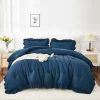 Andency Navy Blue Comforter Set King Size 3 Pieces Boho Lightweight All Season Solid Bedding Comforters Sets Double Women Me