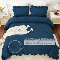 Andency Navy Blue Comforter Set King Size 3 Pieces Boho Lightweight All Season Solid Bedding Comforters Sets Double Women Me