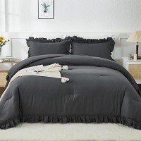 Andency Dark Gray Twin Size Comforter 2 Pieces Kids All Season Ruffle Bed Comforter Set Boho Lightweight Solid Farmhouse Shabb