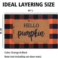 Orange And Black Plaid Rug 28 X 43 Fall Outdoor Front Door Decor Mat Cotton Washable Handwoven Rug For Layered Doormat A