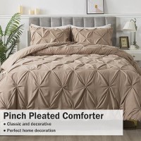 Andency Taupe Comforter Set King 3 Pieces Stylish Pinch Pleat Bedding Comforters Sets Lightweight Soft Boho Bed Set For Adul