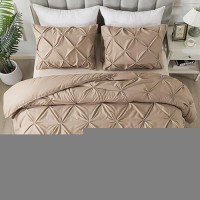 Andency Taupe Comforter Set King 3 Pieces Stylish Pinch Pleat Bedding Comforters Sets Lightweight Soft Boho Bed Set For Adul