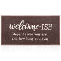 Jjuuyou Large Welcome Mats Front Doormat Indoor Outdoor Entryway With Anti Slip Rubber Back Funny Mat Welcomeish Depends Who Yo