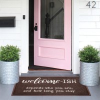 Jjuuyou Large Welcome Mats Front Doormat Indoor Outdoor Entryway With Anti Slip Rubber Back Funny Mat Welcomeish Depends Who Yo