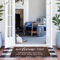 Jjuuyou Large Welcome Mats Front Doormat Indoor Outdoor Entryway With Anti Slip Rubber Back Funny Mat Welcomeish Depends Who Yo