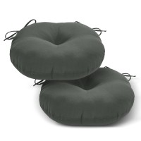 Lovtex Bistro Chair Cushions Set Of 2, Outdoor Round Chair Cushions 15 Inch, Waterproof Round Outdoor Cushions With Ties, Dark Gray Outdoor Chair Cushions For Patio Furniture