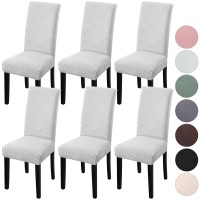 Yisun Dining Chair Covers Set Of 6, Stretch Jacquard Chair Covers Parsons Chair Covers Removable Washable Chair Slipcover Protector For Dining Room, Kitchen, Ceremony (Leaves-Light Gray)