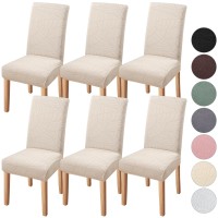 Yisun Dining Chair Covers Set Of 6, Stretch Jacquard Chair Covers Parsons Chair Covers Removable Washable Chair Slipcover Protector For Dining Room, Kitchen, Ceremony (Leaves-Beige)