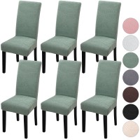 Yisun Dining Chair Covers Set Of 6, Stretch Jacquard Chair Covers Parsons Chair Covers Removable Washable Chair Slipcover Protector For Dining Room, Kitchen, Ceremony (Leaves-Sage)
