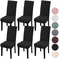 Yisun Dining Chair Covers Set Of 6, Stretch Jacquard Chair Covers Parsons Chair Covers Removable Washable Chair Slipcover Protector For Dining Room, Kitchen, Ceremony (Leaves-Black)