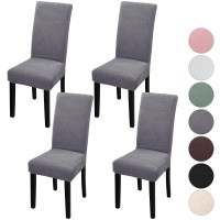 Yisun Dining Chair Covers Set Of 4, Stretch Jacquard Chair Covers Parsons Chair Covers Removable Washable Chair Slipcover Protector For Dining Room, Kitchen, Ceremony (Leaves-Dark Gray)