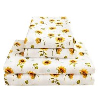 Floral Sheet Set Full Sunflower Printed Bed Sheets Double Brushed Microfiber Fitted Sheet With 15 Deep Pocket Yellow Flower