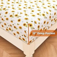 Floral Sheet Set Full Sunflower Printed Bed Sheets Double Brushed Microfiber Fitted Sheet With 15 Deep Pocket Yellow Flower