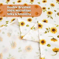 Floral Sheet Set Full Sunflower Printed Bed Sheets Double Brushed Microfiber Fitted Sheet With 15 Deep Pocket Yellow Flower