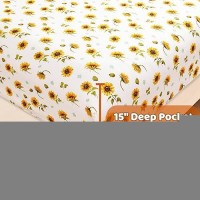 Floral Sheet Set Queen Sunflower Printed Bed Sheets Queen Brushed Microfiber Fitted Sheet With 15 Deep Pocket Yellow Flower