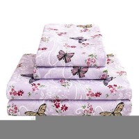 Paisley Floral Bed Sheets Queen Set Purple Flower Printed Sheets For Queen Size Bed Brushed Microfiber Fitted Sheet With 15