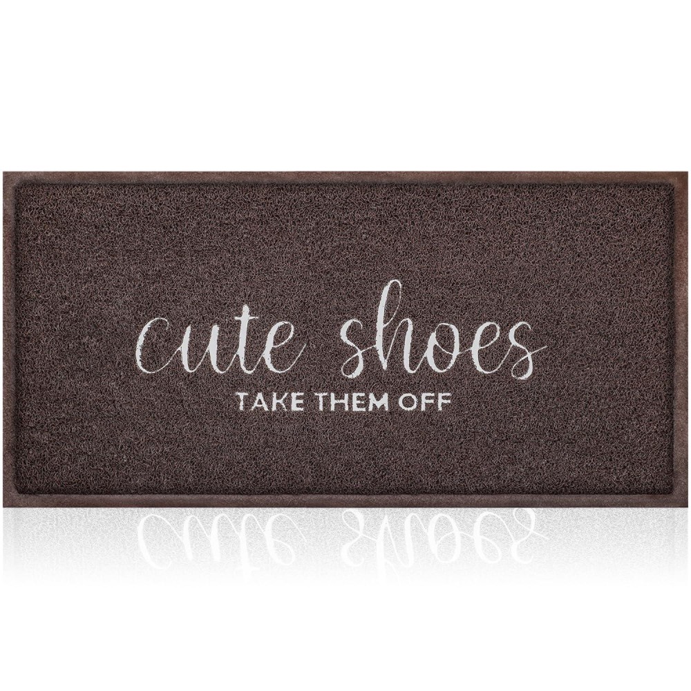 Aoaopq Front Door Indoor Outdoor Entrance Doormat Large 18X47 Inch Caffee Rubber Welcome Door Mat Cute Shoes Take Them Off Door