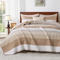 Andency Taupe Striped Quilt Set Cal King(104X112Inch)  3 Pieces (1 Quilt And 2 Pillowcases) Patchwork Bedspread Coverlet Set  Soft Lightweight Quilted Bedding Set