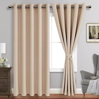 Jiuzhen Beige Blackout Curtains With Tiebacks Light Blocking And Noise Reducing Grommet Curtains For Bedroom And Living Room