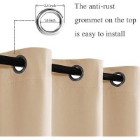 Jiuzhen Beige Blackout Curtains With Tiebacks Light Blocking And Noise Reducing Grommet Curtains For Bedroom And Living Room