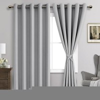 Jiuzhen Silver Grey Blackout Curtains With Tiebacks Thermal Insulated Light Blocking And Noise Reducing Grommet Curtains For An