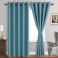 Jiuzhen Stone Blue Blackout Curtains With Tiebacks Thermal Insulated Light Blocking And Noise Reducing Grommet Curtains For And