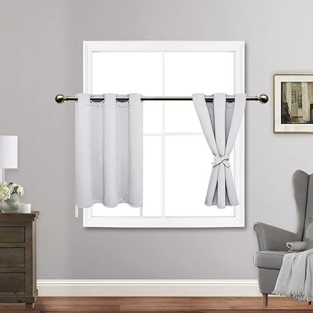 Jiuzhen Greyish White Blackout Curtains With Tiebacks Thermal Insulated Light Blocking And Noise Reducing Grommet Curtains For