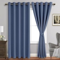 Jiuzhen Dusty Blue Blackout Curtains With Tiebacks Thermal Insulated Light Blocking And Noise Reducing Grommet Curtains For Bed