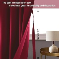 Jiuzhen Red Blackout Curtains With Tiebacks Thermal Insulated Light Blocking And Noise Reducing Grommet Curtains For Bedroom