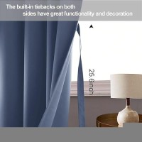 Jiuzhen Dusty Blue Blackout Curtains With Tiebacks Light Blocking And Noise Reducing Grommet Curtains For Bedroom And Living R