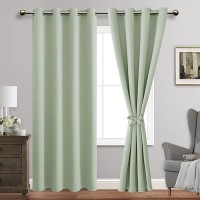 Jiuzhen Light Green Blackout Curtains With Tiebacks Thermal Insulated Light Blocking And Noise Reducing Grommet Curtains For An