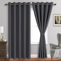 Jiuzhen Dark Grey Blackout Curtains With Tiebacks Thermal Insulated Light Blocking And Noise Reducing Grommet Curtains For Bedr