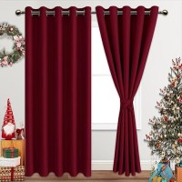 Jiuzhen Red Blackout Curtains With Tiebacks Thermal Insulated Light Blocking And Noise Reducing Grommet Curtains For Bedroom