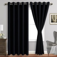 Jiuzhen Black Blackout Curtains With Tiebacks Thermal Insulated Light Blocking And Noise Reducing Grommet Curtains For Bedroo