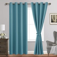 Jiuzhen Turquoise Blackout Curtains With Tiebacks Thermal Insulated Light Blocking And Noise Reducing Grommet Curtains For Bedr